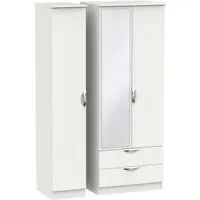 Camden Tall 3-Door Wardrobe with Mirror and Drawers - Light Grey