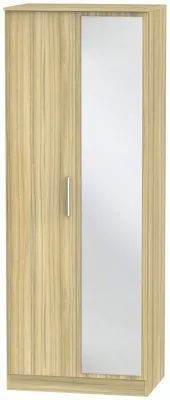 Contrast 2 Door Tall Wardrobe with Mirror - Cocobolo, Oak