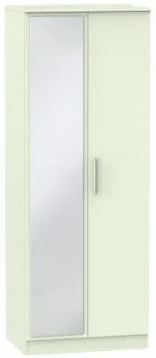 Contrast 2 Door Tall Wardrobe with Mirror - Cream image