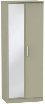 Contrast 2 Door Tall Wardrobe with Mirror - Mushroom