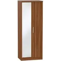 Contrast 2 Door Tall Wardrobe with Mirror - Noche Walnut