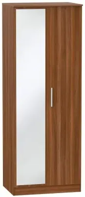 Contrast 2 Door Tall Wardrobe with Mirror - Noche Walnut