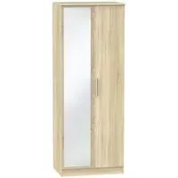 Contrast 2 Door Tall Wardrobe with Mirror - Oak Effect