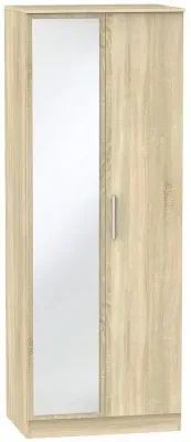 Contrast 2 Door Tall Wardrobe with Mirror - Oak Effect