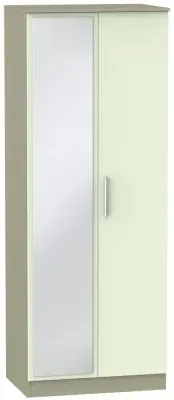 Contrast 2 Door Tall Wardrobe with Mirror - Vanilla