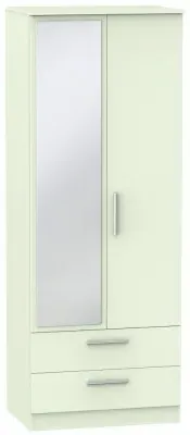 Contrast 2 Door Wardrobe with Mirror - Cream