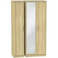 Contrast 3 Door Triple Wardrobe with Mirror - Cocobolo, Oak