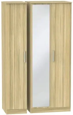Contrast 3 Door Triple Wardrobe with Mirror - Cocobolo, Oak