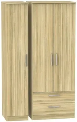 Contrast 3-Door Triple Wardrobe with Storage - Cocobolo