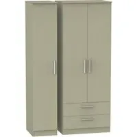 Contrast 3-Door Triple Wardrobe with Storage - Mushroom