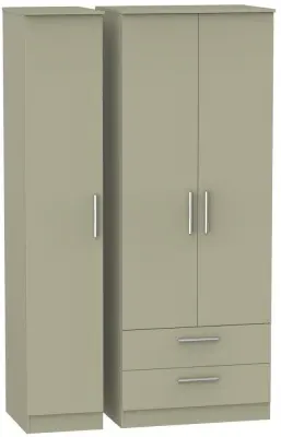 Contrast 3-Door Triple Wardrobe with Storage - Mushroom