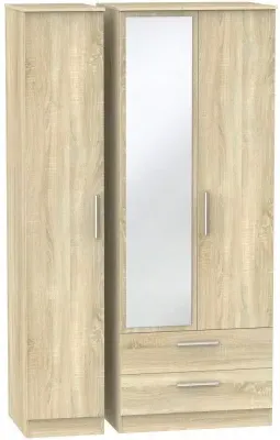 Contrast 3 Door Wardrobe with Mirror - Bardolino, Oak Effect