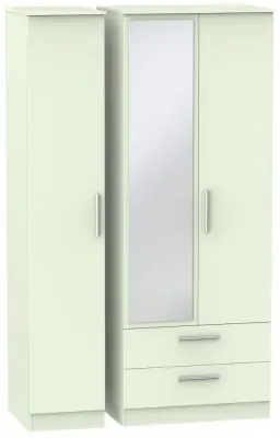 Contrast 3 Door Wardrobe with Mirror - Cream