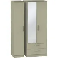 Contrast 3 Door Wardrobe with Mirror - Mushroom