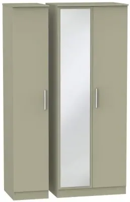 Contrast 3-Door Wardrobe with Mirror - Mushroom