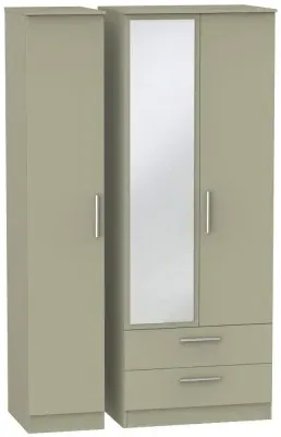 Contrast 3 Door Wardrobe with Mirror - Mushroom