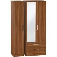 Contrast 3 Door Wardrobe with Mirror - Noche Walnut