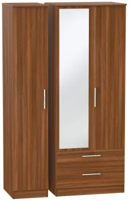 Contrast 3 Door Wardrobe with Mirror - Noche Walnut