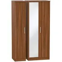 Contrast 3-Door Wardrobe with Mirror - Walnut