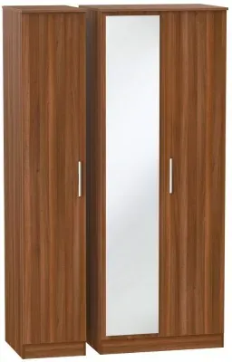Contrast 3-Door Wardrobe with Mirror - Walnut