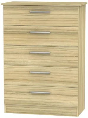 Contrast 5 Drawer Chest - Cocobolo, Oak