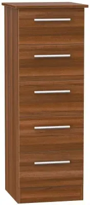 Contrast 5 Drawer Narrow Chest - Noche Walnut