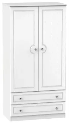 Crystal 2 Door 2 Drawer Double Wardrobe - White Ash