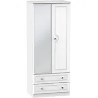 Crystal 2 Door 2 Drawer Mirror Wardrobe - White Ash