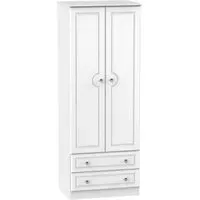Crystal 2 Door 2 Drawer Tall Wardrobe - White, Ash