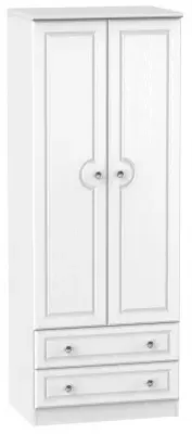 Crystal 2 Door 2 Drawer Tall Wardrobe - White, Ash image