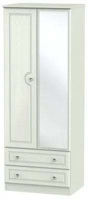 Crystal 2 Door Tall Combi Wardrobe with Mirror - Cashmere