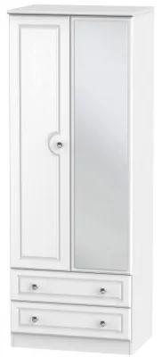 Crystal 2 Door Tall Combi Wardrobe with Mirror - White