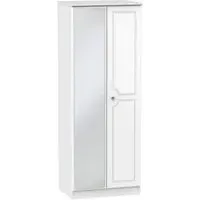 Crystal 2 Door Tall Wardrobe with Mirror - White Ash