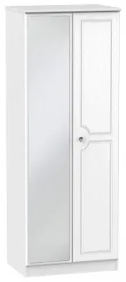 Crystal 2 Door Tall Wardrobe with Mirror - White Ash