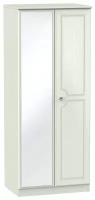 Crystal 2 Door Wardrobe with Mirror - Cashmere, Ash