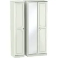 Crystal 3 Door Tall Triple Wardrobe with Mirror - Cashmere
