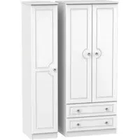 Crystal 3-Door Triple Wardrobe with Storage - White