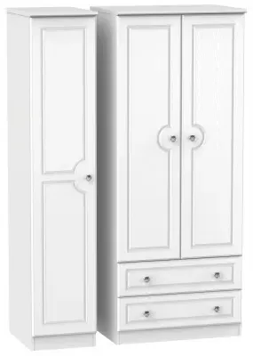 Crystal 3-Door Triple Wardrobe with Storage - White