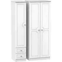 Crystal 3-Door Wardrobe with 2 Drawers - White