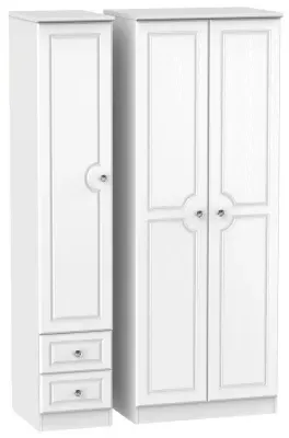 Crystal 3-Door Wardrobe with 2 Drawers - White