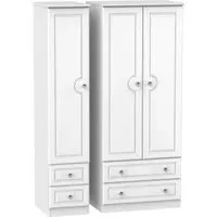 Crystal 3-Door Wardrobe with 4 Drawers - White