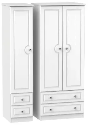 Crystal 3-Door Wardrobe with 4 Drawers - White