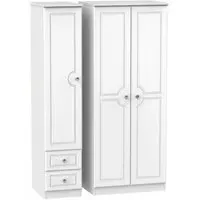Crystal 3-Door Wardrobe with Drawers - White