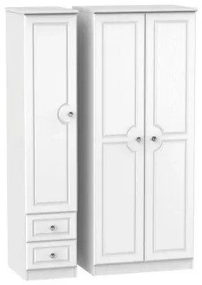 Crystal 3-Door Wardrobe with Drawers - White