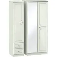 Crystal 3-Door Wardrobe with Mirror and Drawers - Cashmere