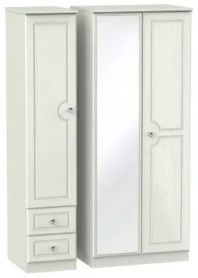 Crystal 3-Door Wardrobe with Mirror and Drawers - Cashmere