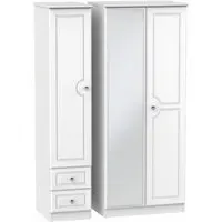Crystal 3-Door Wardrobe with Mirror and Drawers - White Ash