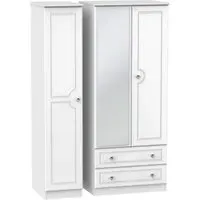 Crystal 3-Door Wardrobe with Mirror and Drawers - White Ash