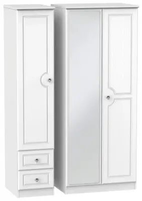 Crystal 3-Door Wardrobe with Mirror and Drawers - White Ash