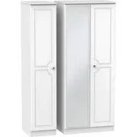 Crystal 3-Door Wardrobe with Mirror - White Ash